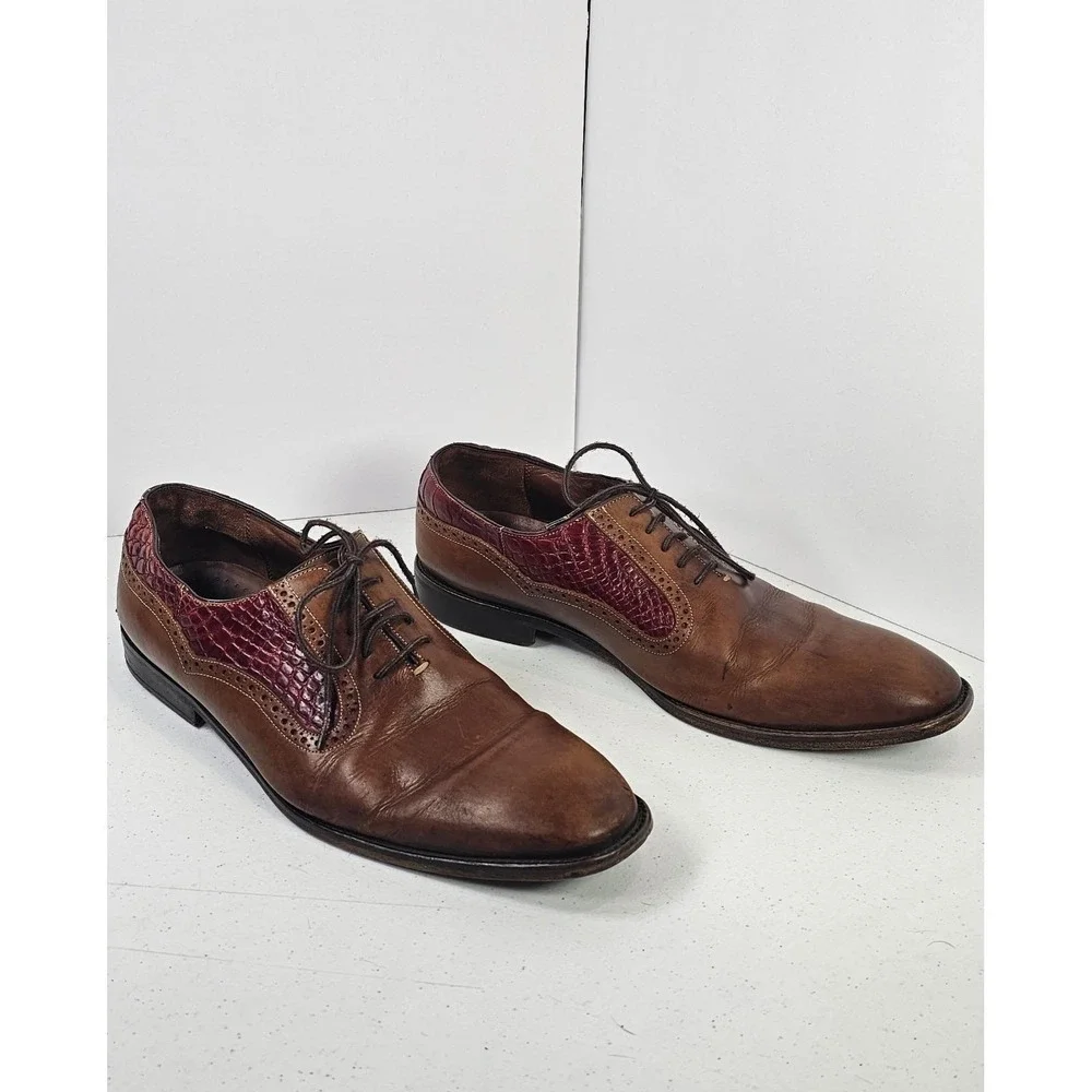 Belvedere Mens Alligator Wingtip Oxford Leather Dress‎ Shoes 10.5 D